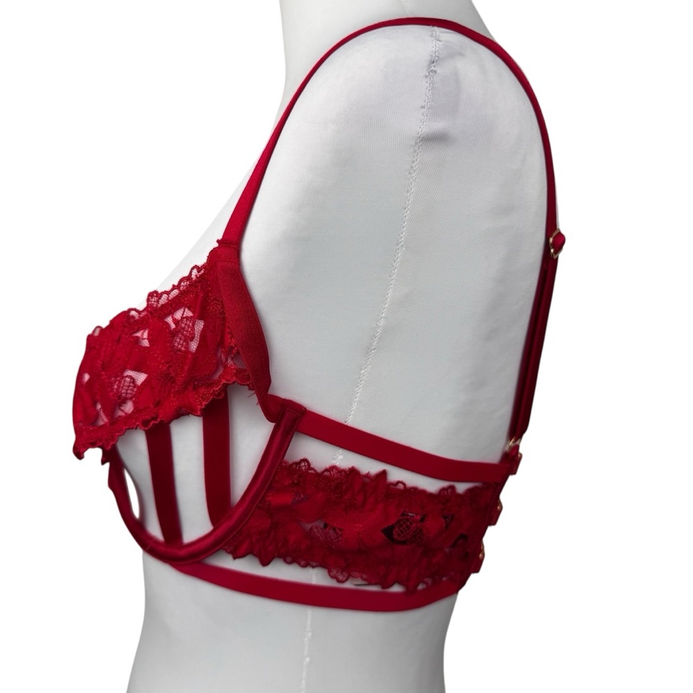 NWT Victoria's Secret Very Sexy Red Satin Ziggy Glam Floral Caged Lace Bra 34D - Picture 9 of 11